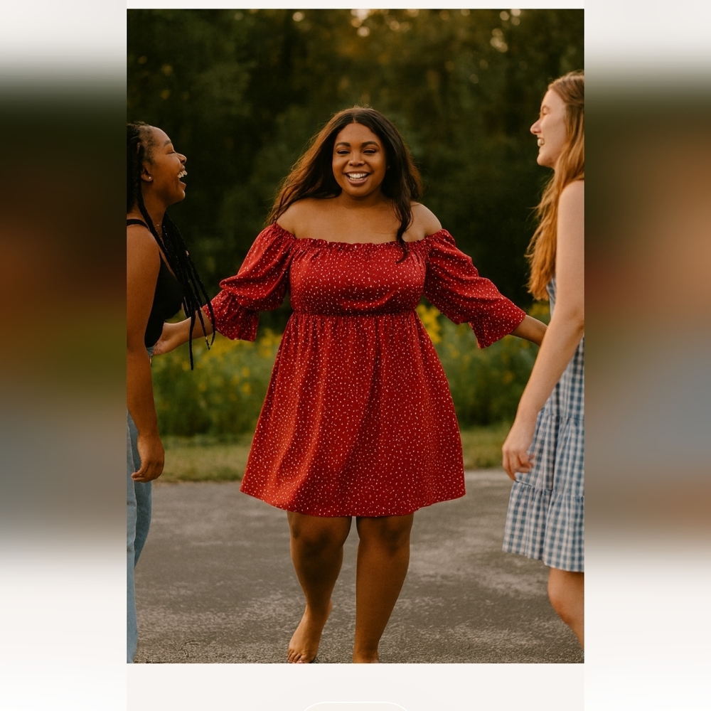 Fun Long Sleeve Off Shoulders Red Polka Dot Dress